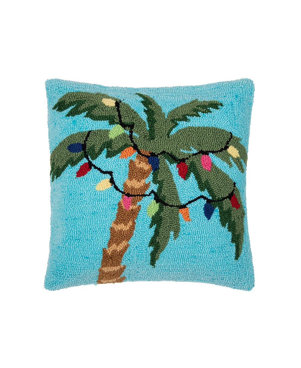 Christmas Palm Tree w/ Lights Hooked Accent Throw Pillow, 18" x 18"