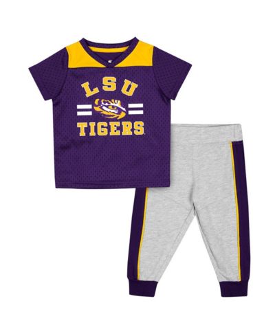 Infant Boys and Girls Colosseum Purple, Heather Gray LSU Tigers Ka-Boot-It Jersey and Pants Set