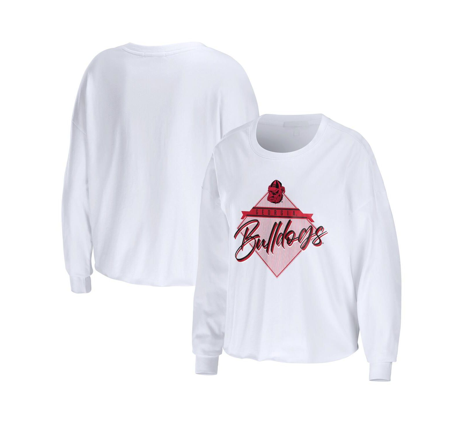Женская укороченная футболка WEAR by Erin Andrews White Georgia Bulldogs с длинным рукавом
