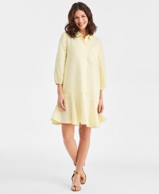Charter Club Women's 100% Linen Button-Front 3/4-Sleeve Dress, Created for Macy's