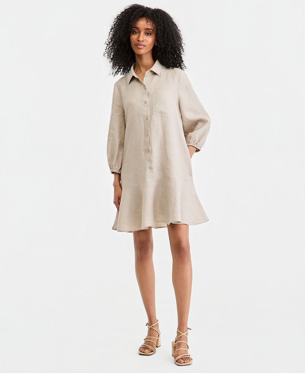 Charter Club Women's 100% Linen Button-Front 3/4-Sleeve Dress, Created for Macy's