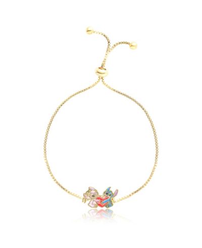 Disney Stitch and Angel Heart Lariat Bracelet - 18kt Gold Plated Adjustable Stitch Bracelet, Officially Licensed