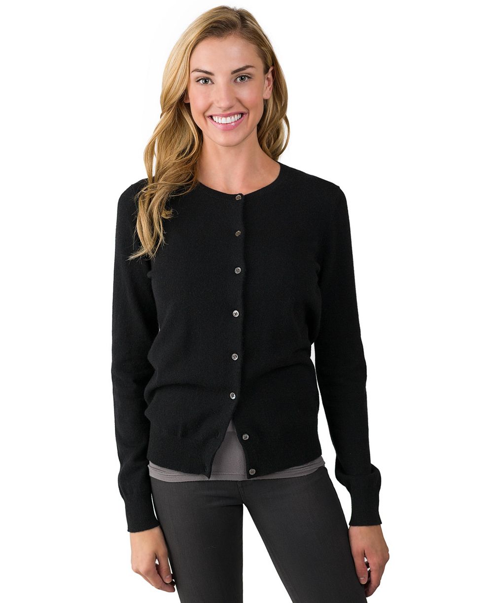 Женский кардиган JENNIE LIU 100% Cashmere Button Front Long Sleeve Crewneck