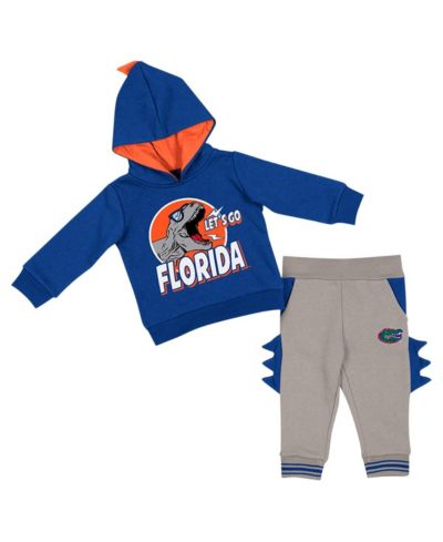 Infant Boys and Girls Colosseum Royal, Gray Florida Gators Dino Pullover Hoodie and Pants Set