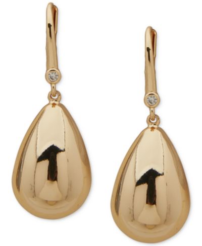 DKNY Gold-Tone Pavé & Puffy Tear-Shape Drop Earrings