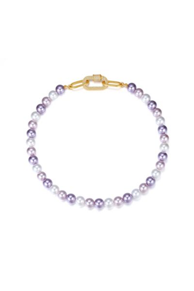 Shell Pearl Necklace with Gem-Encrusted Carabiner Lock (Large)