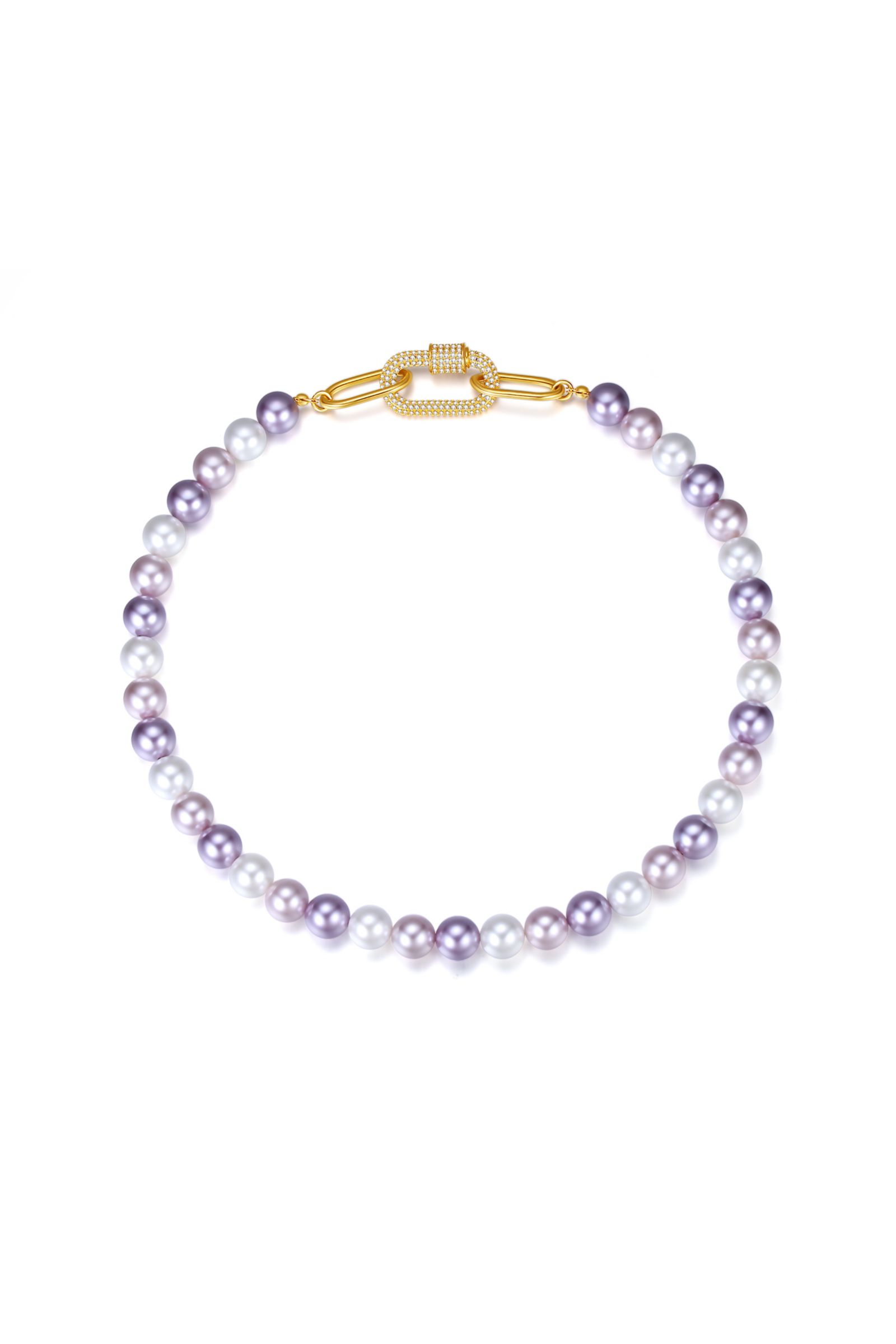 Shell Pearl Necklace with Gem-Encrusted Carabiner Lock (Small)
