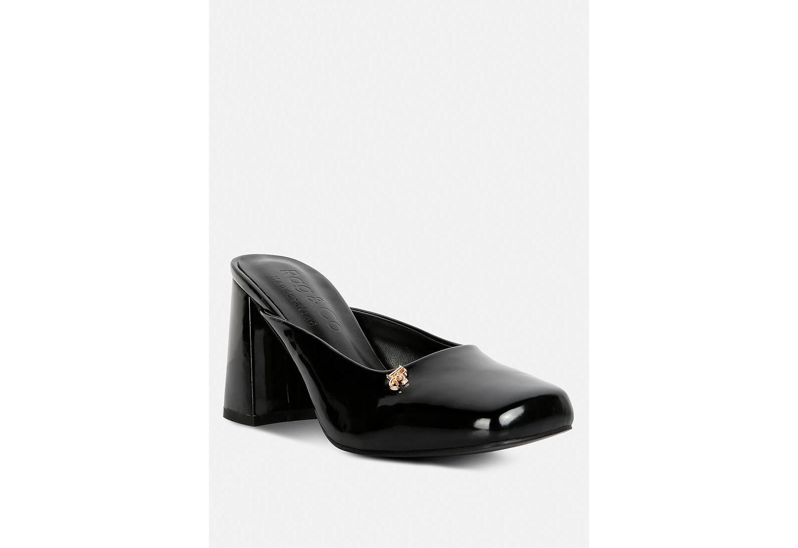 NEOPLAST Womens Patent PU Block Heeled Mules