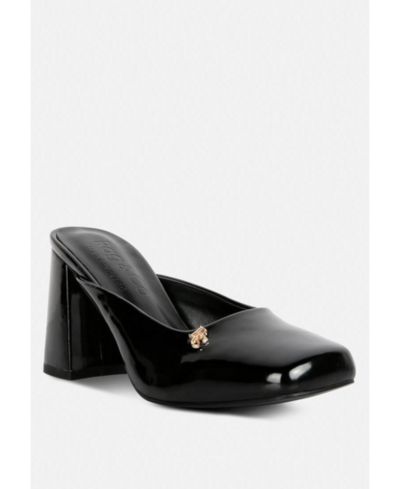 NEOPLAST Womens Patent PU Block Heeled Mules