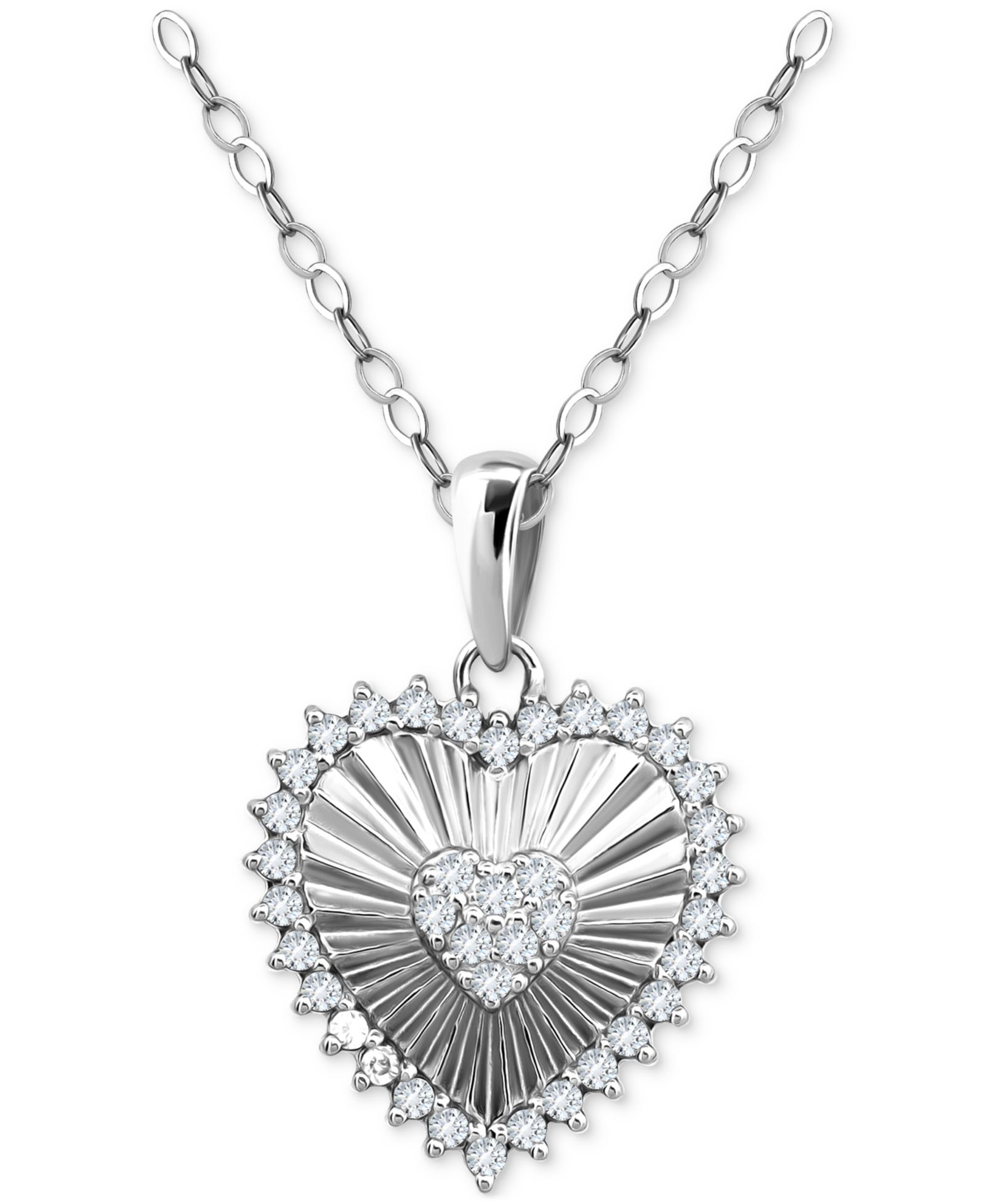 Подвеска-кулон Giani Bernini Cubic Zirconia Textured Heart в стерлинговом серебре, 16" + 2" extender
