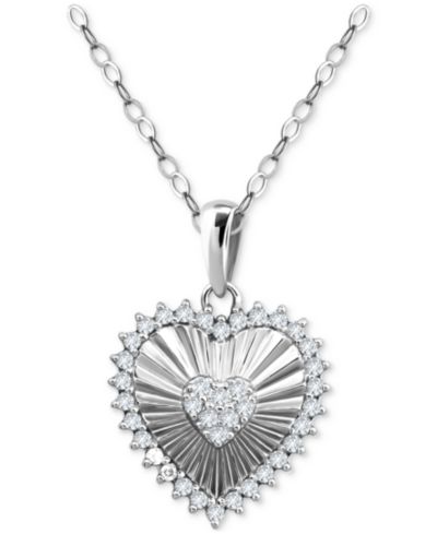 Подвеска-кулон Giani Bernini Cubic Zirconia Textured Heart в стерлинговом серебре, 16" + 2" extender