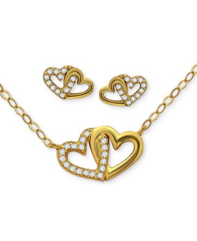 Giani Bernini 2-Pc. Set Cubic Zirconia Double Heart Pendant Necklace & Matching Stud Earrings in 18k Gold-Plated Sterling Silver, Created for Macy's