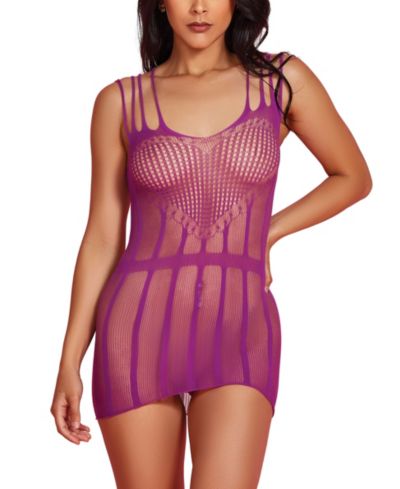 Hauty Women's Sheer Hosiery Chemise with Heart Cut Out 1-Piece Lingerie