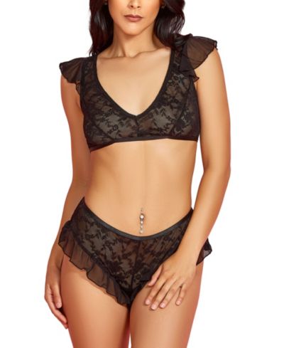 Hauty Women's Ruffle Lace Bralette and Panty 2-Piece Lingerie Set