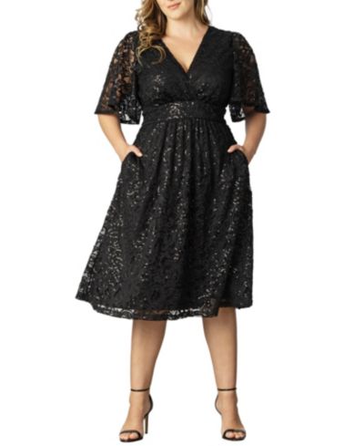 Kiyonna Plus Size Платье коктейльное из кружева со стразами Starry Sequin