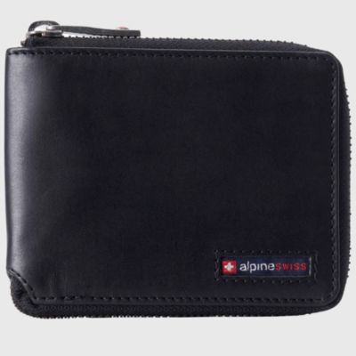 Мужской бифолд-кошелек Alpine Swiss Logan Zipper | All-Around Zip Closure | 13 Card Slots | 2 Bill Sections | RFID Protected Premium Leather | Gift Box