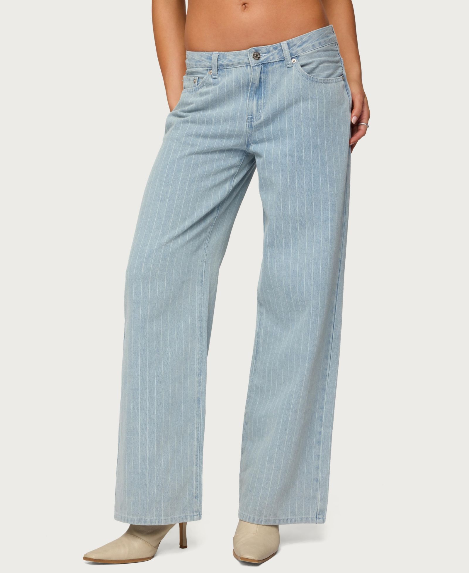 Edikted Women's Pinstripe Low Rise Baggy Jeans