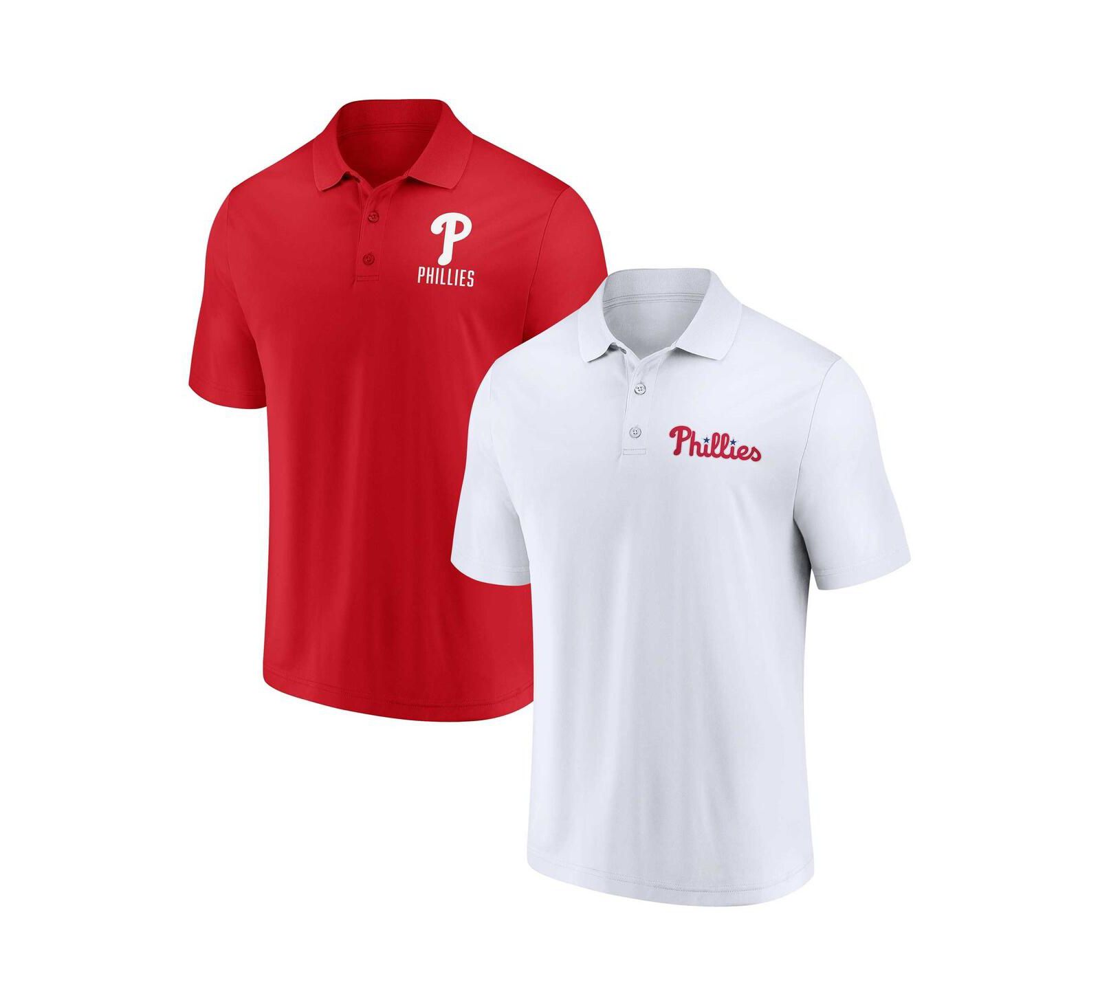 Men's Fanatics Red, White Philadelphia Phillies Two-Pack Logo Lockup Polo Shirt Set