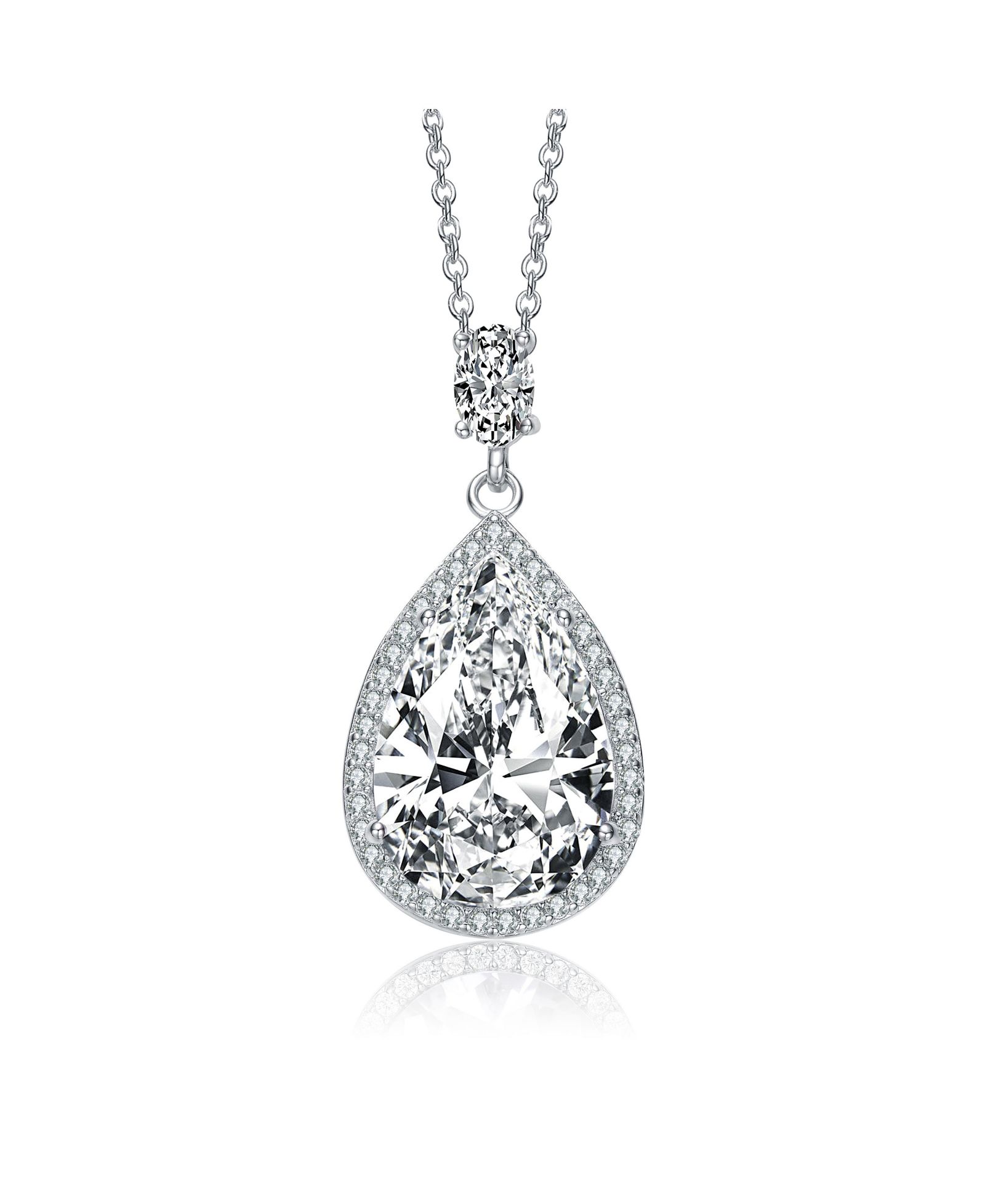 Колье Genevive Brilliant Sterling Silver White Gold Plated CZ Tiered