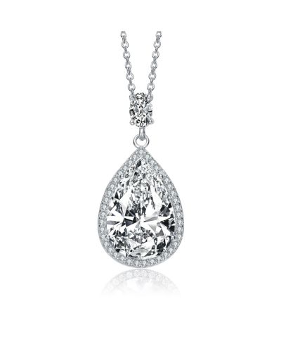 Genevive Brilliant Sterling Silver White Gold Plated CZ Tiered Necklace