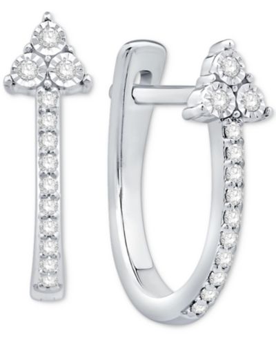 Серьги-кольца Diamond Triangle Cluster Oval 1/10 ct. t.w. в 10k White Gold