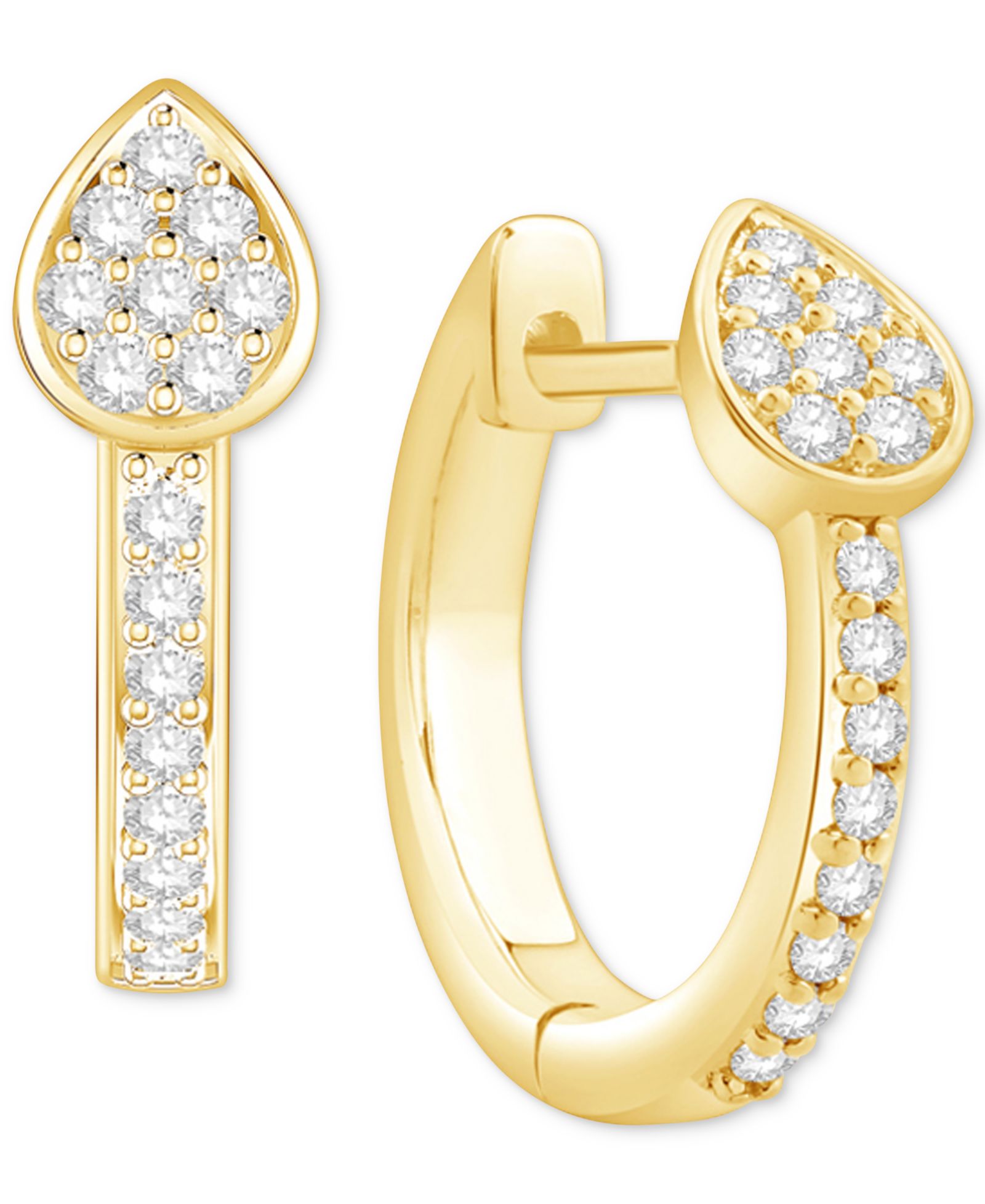Серьги-кольца с бриллиантовым кластером в форме капли 10k Gold