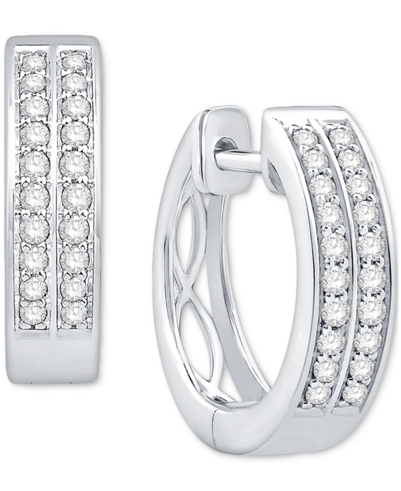 Серьги-кольца Diamond Double Row Small Huggie Hoop (1/5 ct. t.w.) в 10k White Gold