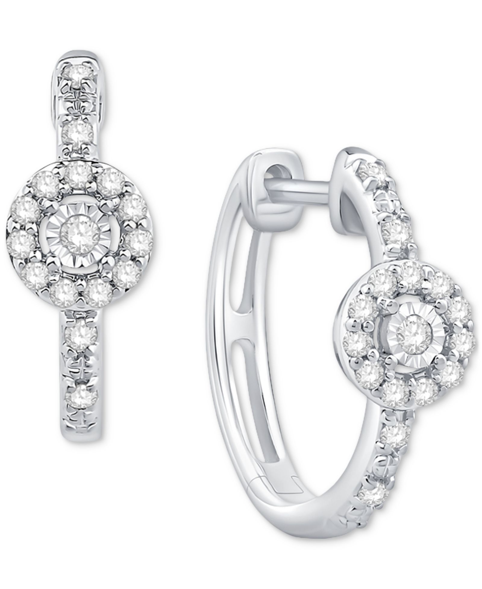 Маленькие серьги-кольца Diamond Halo из 10k белого золота