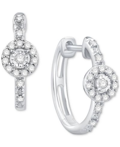 Маленькие серьги-кольца Diamond Halo из 10k белого золота