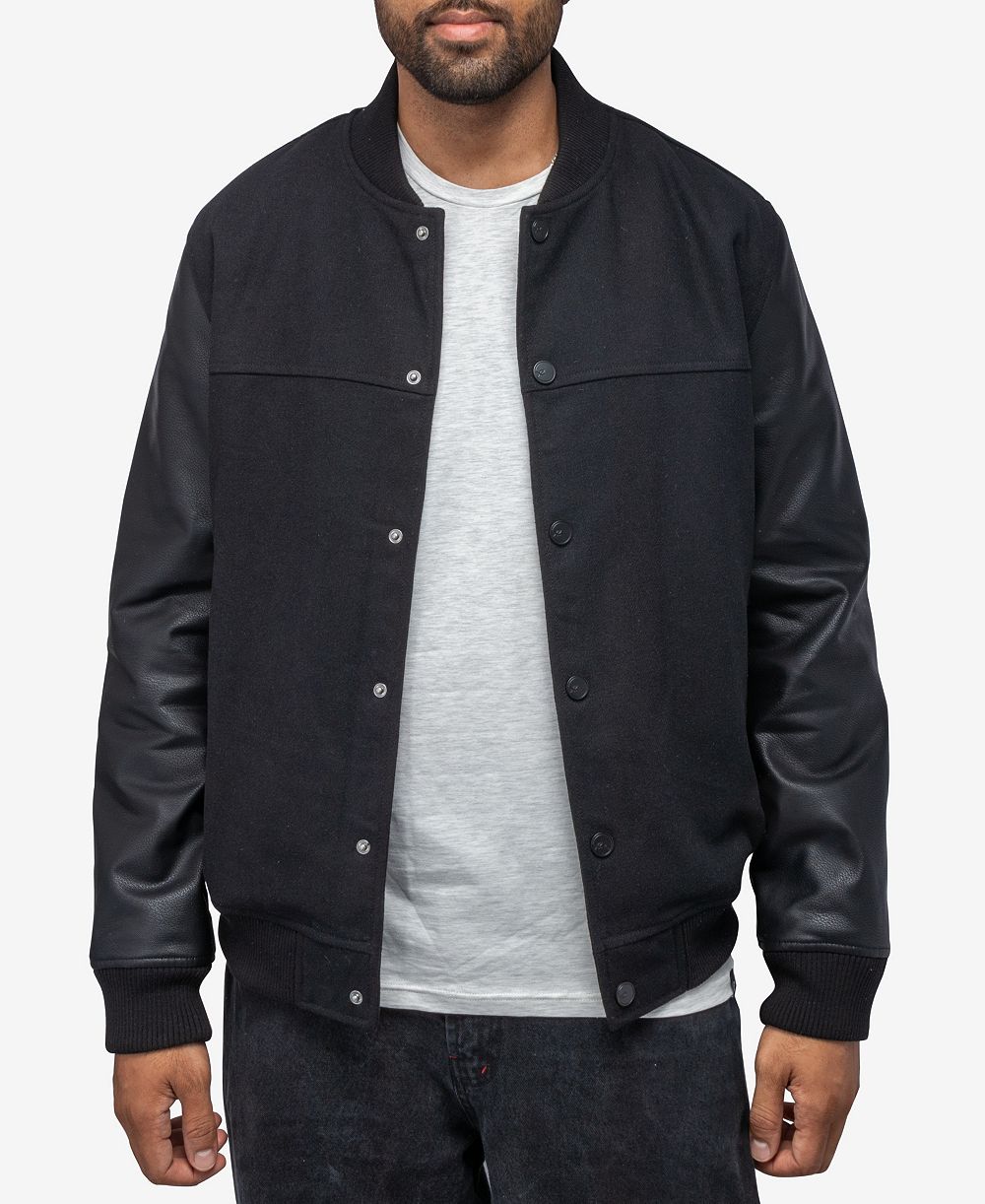 XRAY Men's Wool Varsity Bomber Jacket With PU Sleeves