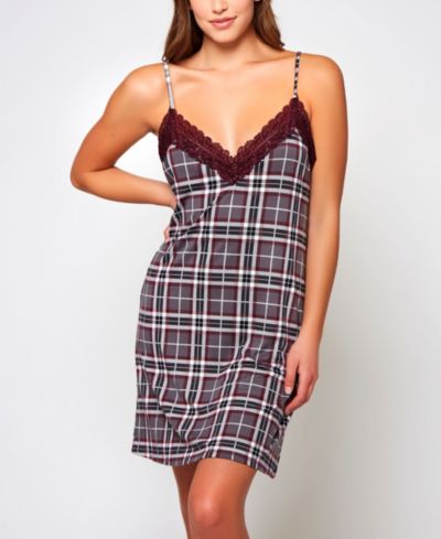 Женская ночная рубашка iCollection Modal Plaid Trimmed в элегантном кружеве, 1 шт.