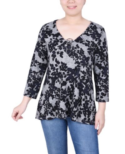 NY Collection Petite 3/4 Sleeve 3-Ring Top