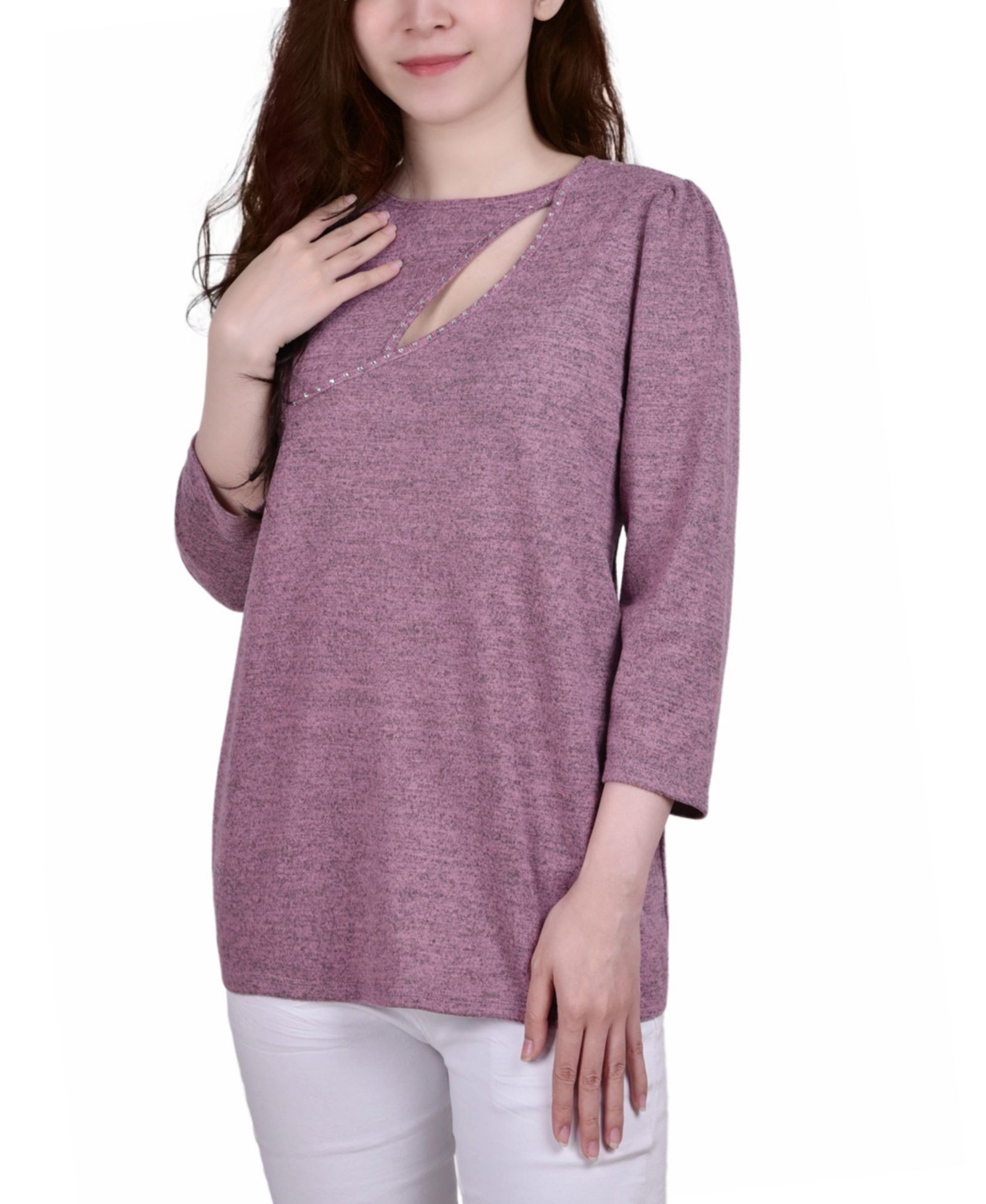 NY Collection Petite Space Dyed Studded Top