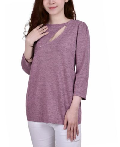 NY Collection Petite Space Dyed Studded Top
