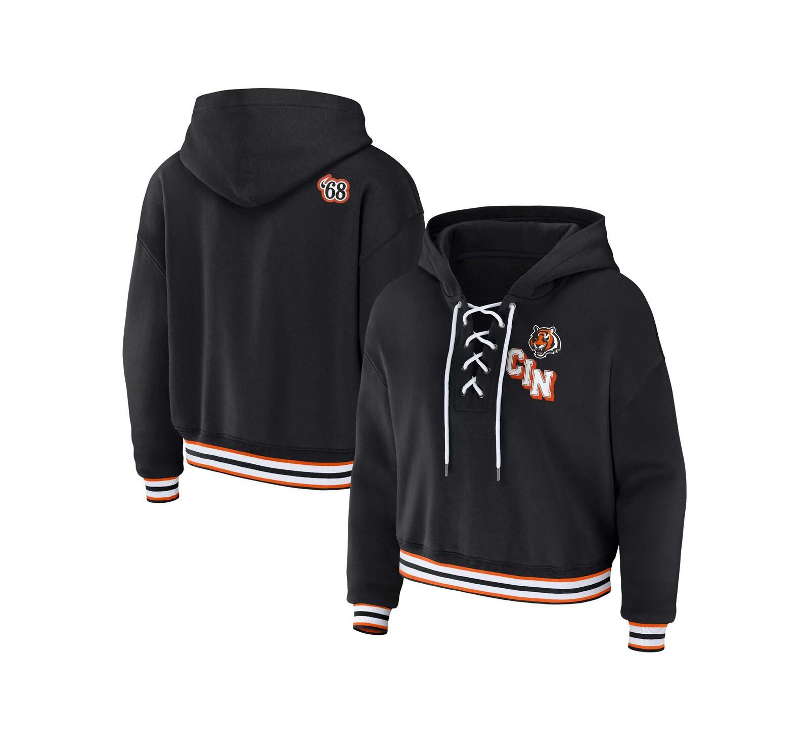 Женское худи WEAR by Erin Andrews Black Cincinnati Bengals Plus Size с завязками