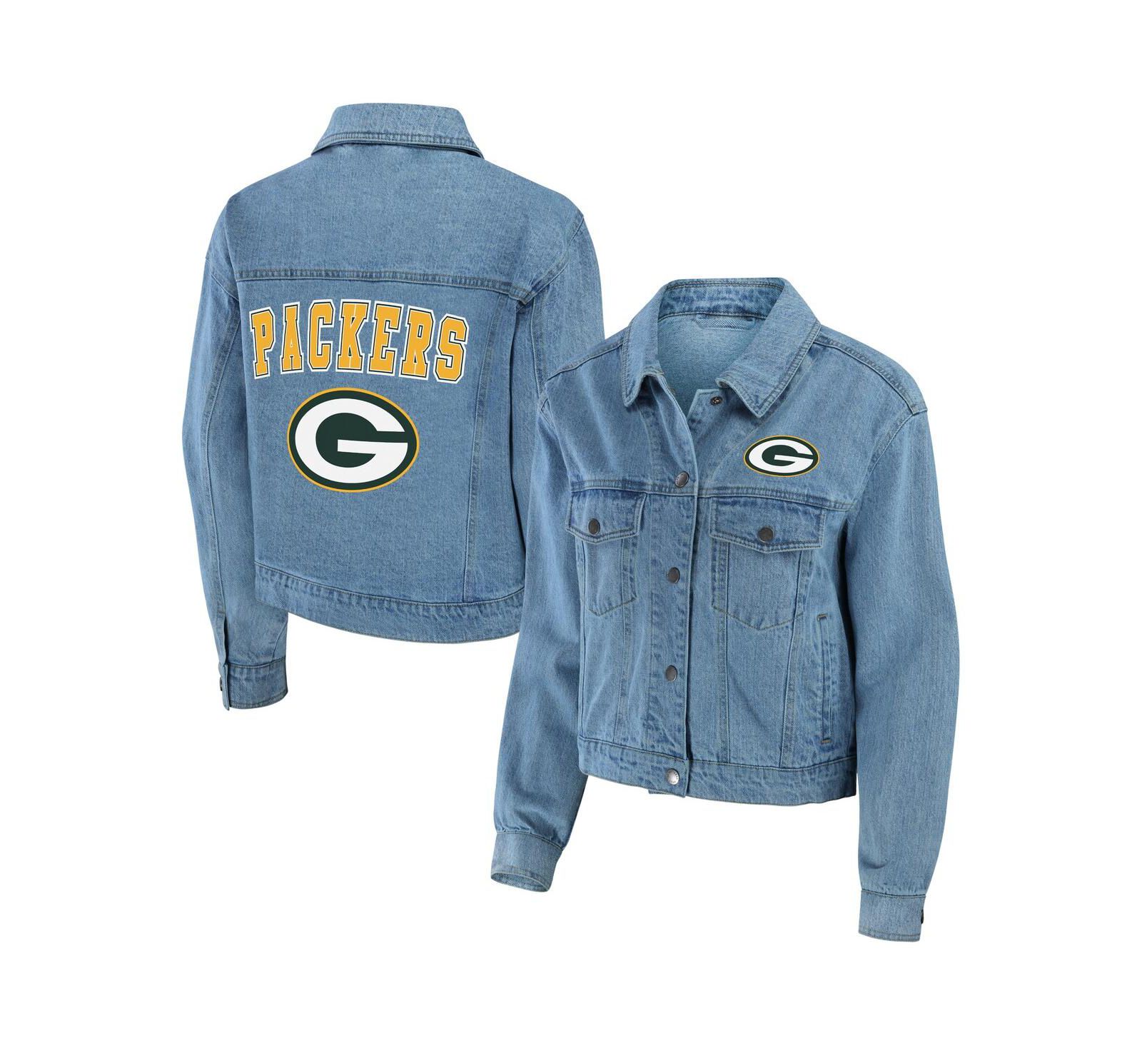 Женская джинсовая куртка WEAR by Erin Andrews Green Bay Packers Full-Snap Denim Jacket