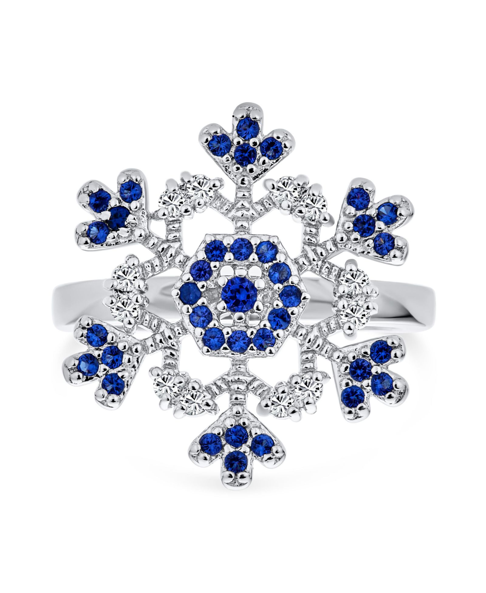 Коктейльное кольцо Bling Jewelry Flower Snowflake CZ из Sterling Silver с голубыми кристаллами Cubic Zirconia