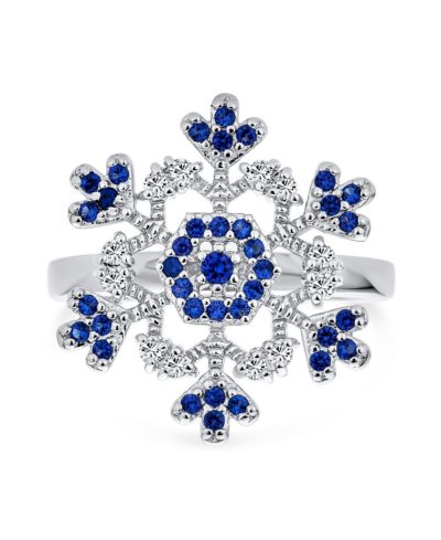 Коктейльное кольцо Bling Jewelry Flower Snowflake CZ из Sterling Silver с голубыми кристаллами Cubic Zirconia