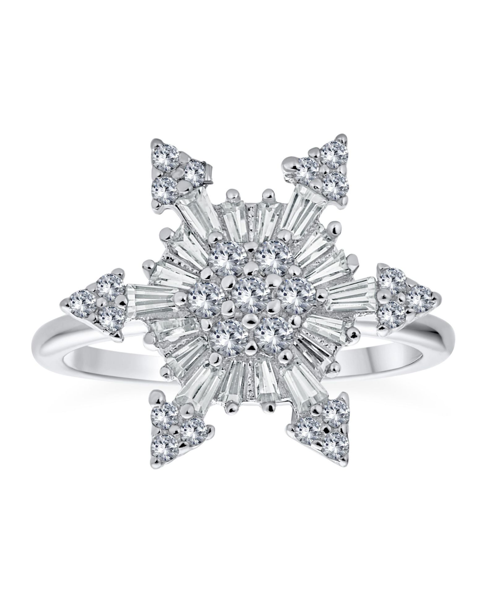 Bling Jewelry Holiday Cocktail CZ Snowflake Spinner Fidget Ring .925 Sterling Silver