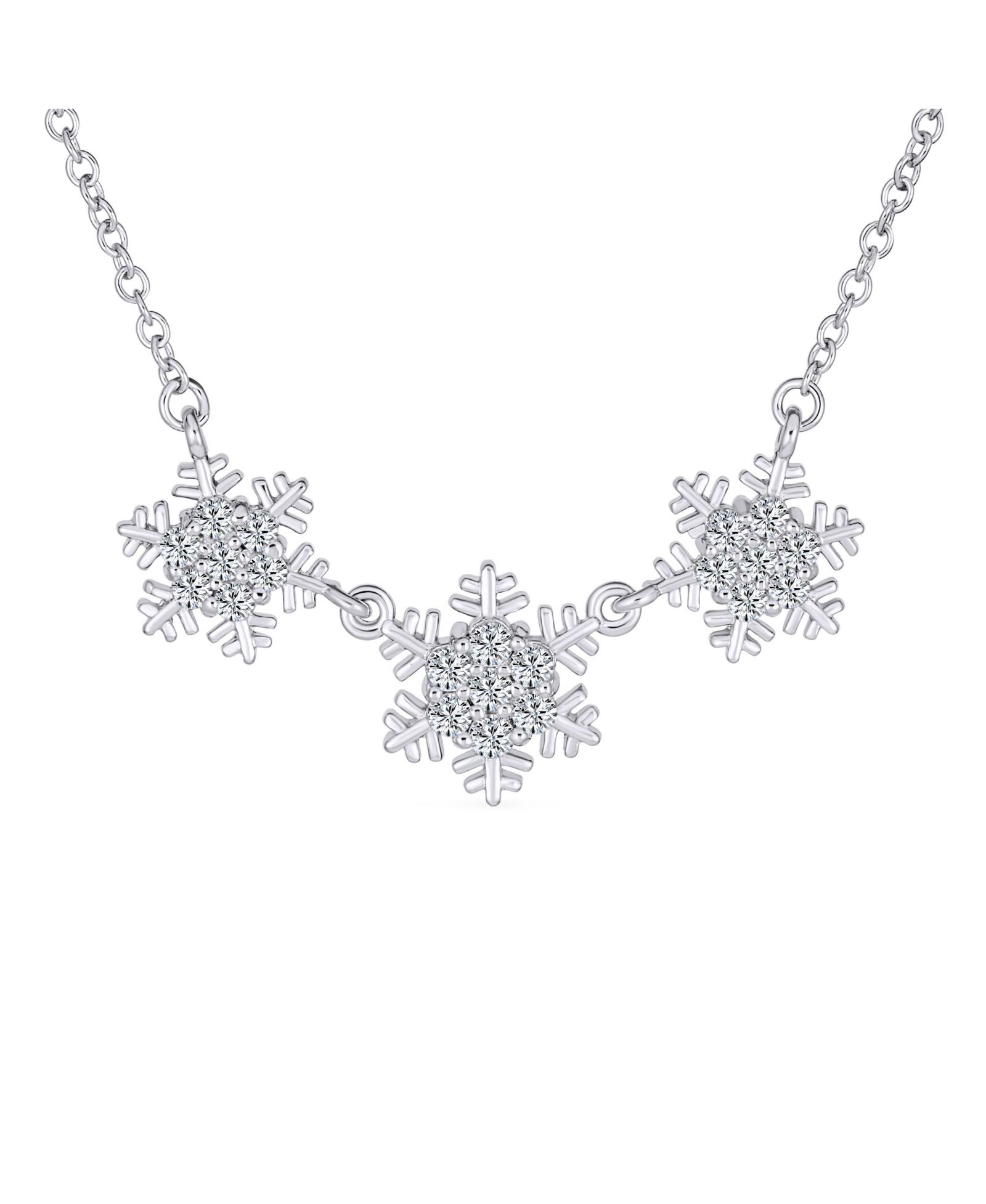 Ожерелье Bling Jewelry Holiday Party Cubic Zirconia Solitaire CZ Accent Christmas Frozen Winter Sparkling Dainty 3 Multi Snowflake Sterling
