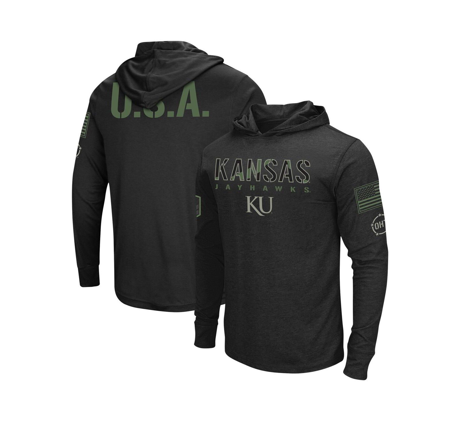 Мужской свитшот с капюшоном Colosseum Black Kansas Jayhawks Big and Tall OHT Military-Inspired Appreciation Tango Long Sleeve