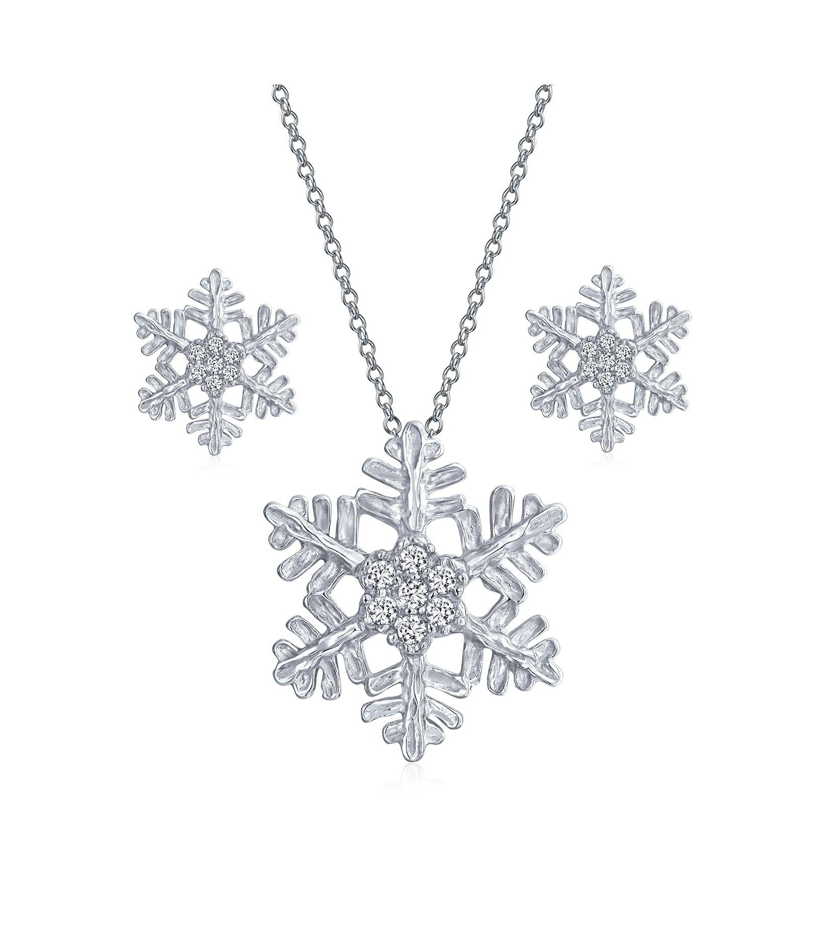 Набор колье и сережек Bling Jewelry Holiday Party Snowflake с синим CZ и серебром Sterling Silver