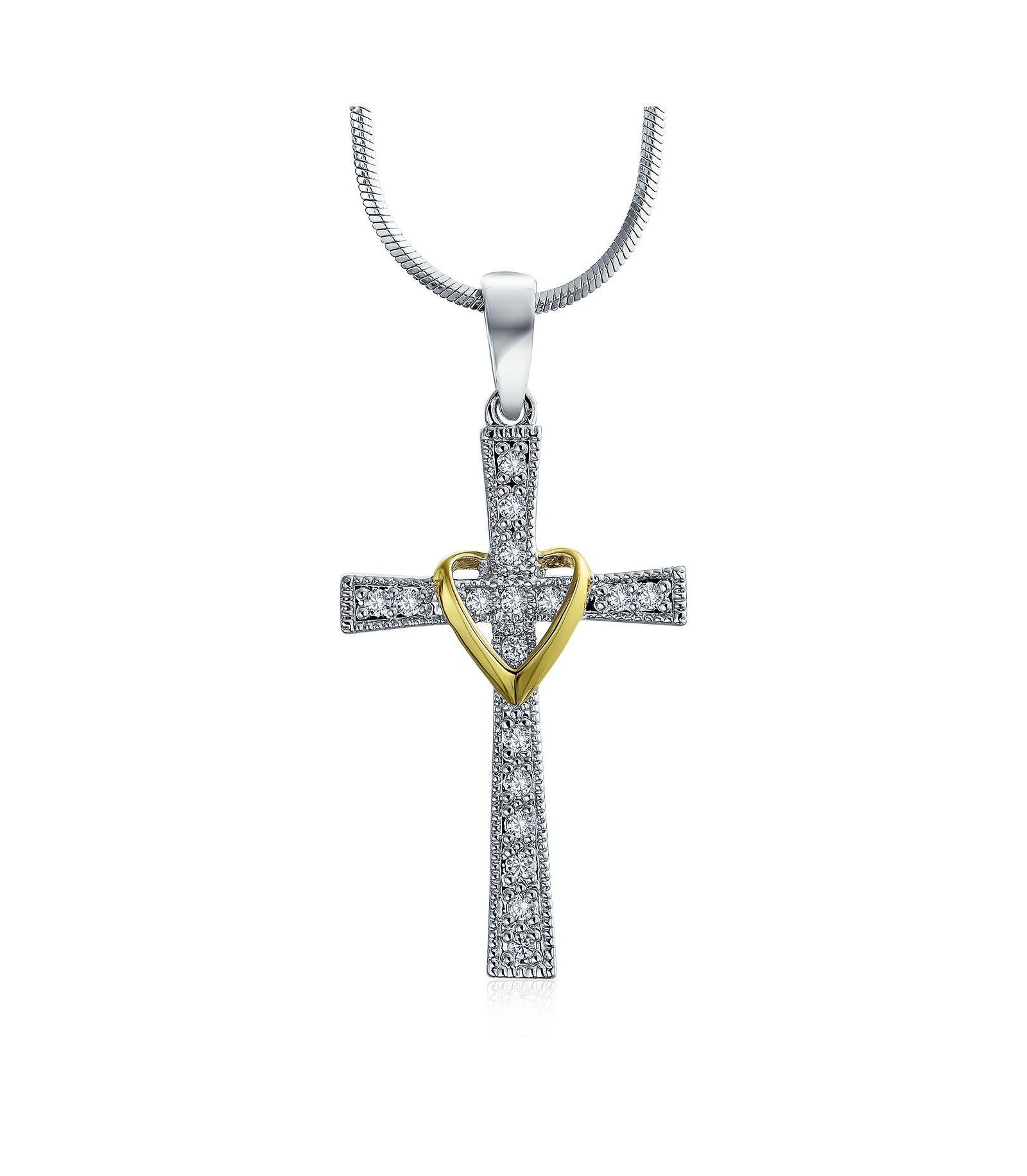 Bling Jewelry Infinity Love Heart Cross Pendant Two Tone CZ Pave Necklace 14K Gold Plated