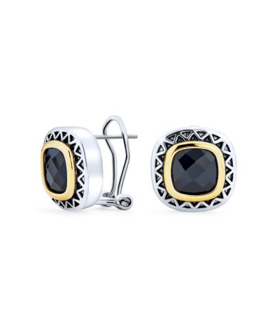 Серьги Bling Jewelry Timeless Black Onyx Cubic Zirconia Two Tone Square Cushion Omega Silver Gold Plated