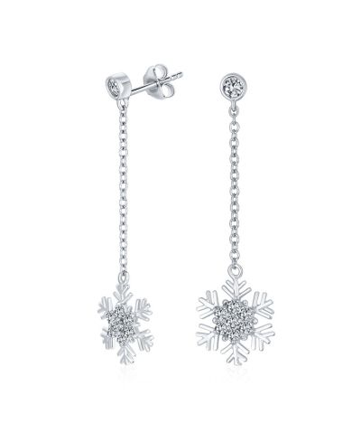 Bling Jewelry Серьги-подвески Christmas Snowflake из серебра.925 с Cubic Zirconia CZ