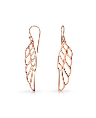 Bling Jewelry Rose Gold Plated Silver Spiritual Angel Wing Feather Dangle Earrings