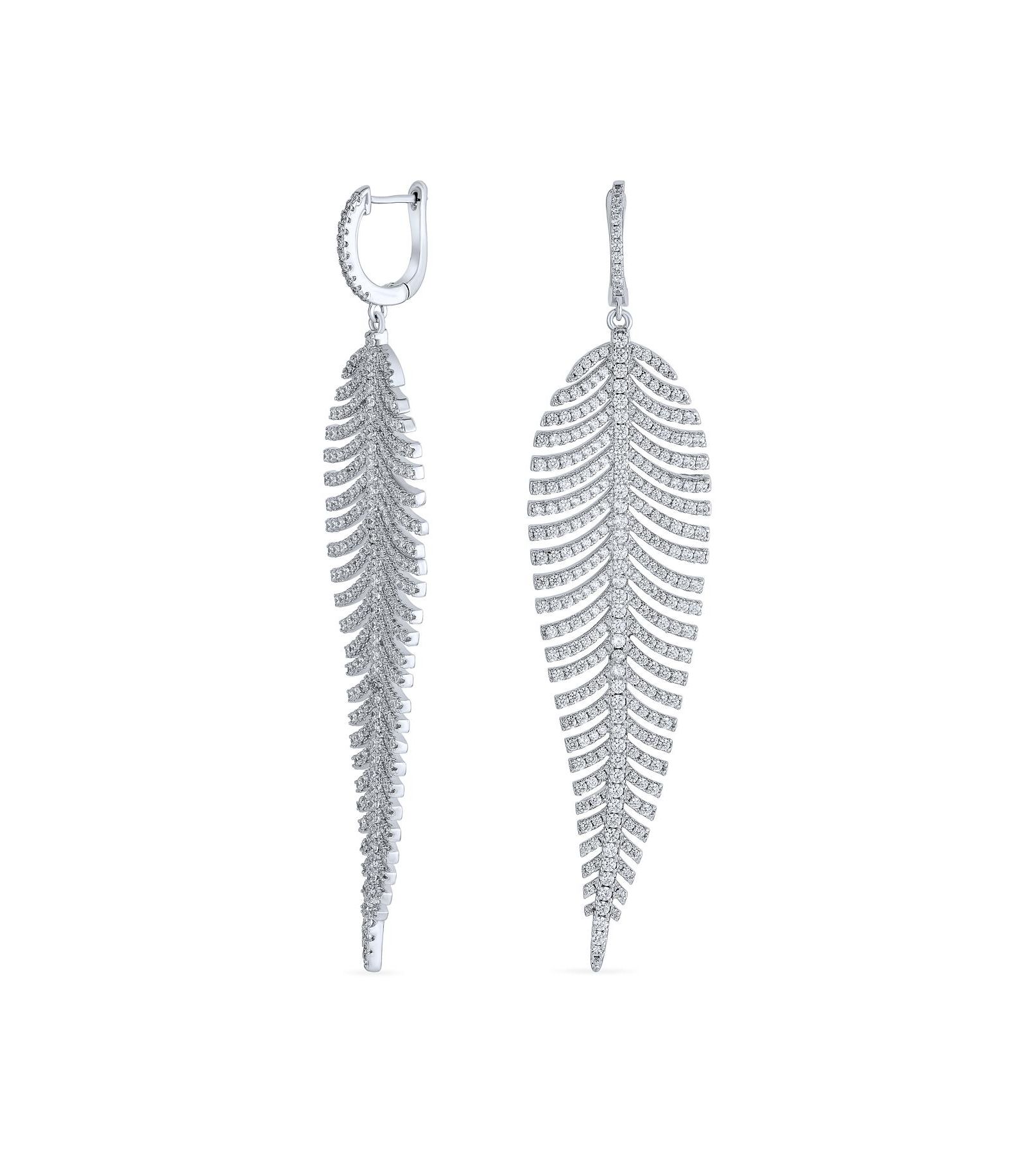 Bling Jewelry Серьги коктейльные Chandelier Pave CZ Modern Bride Bridal Large Long Leaf