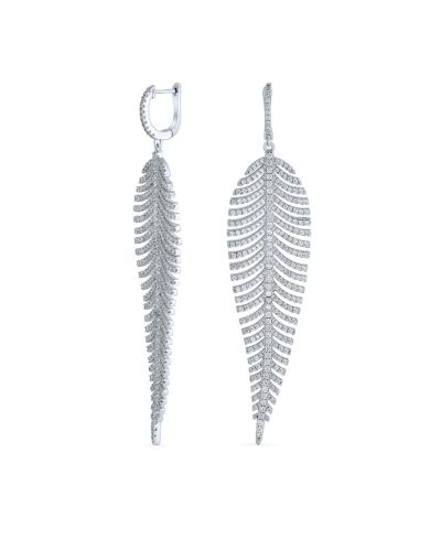 Bling Jewelry Серьги коктейльные Chandelier Pave CZ Modern Bride Bridal Large Long Leaf