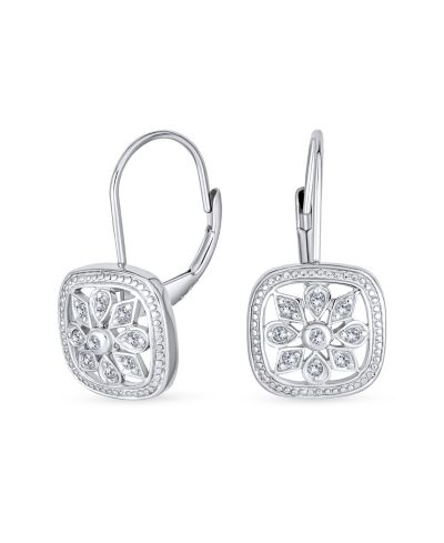 Серьги Bling Jewelry Square Art Deco Style Cubic Zirconia CZ Flower Snowflake Drop