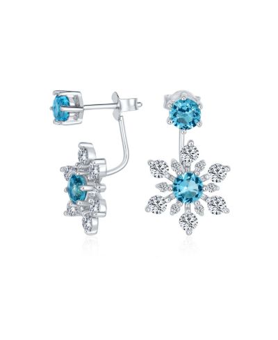 Bling Jewelry Christmas Jewelry Ice Blue CZ Snowflake Ear Jacket and Stud Earrings